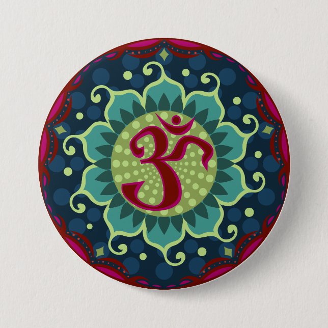 Badge Rond 7,6 Cm Lotus Aum - OM (Devant)