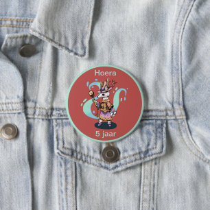 Badge Rond 7,6 Cm Loup magique 5 ans hourra