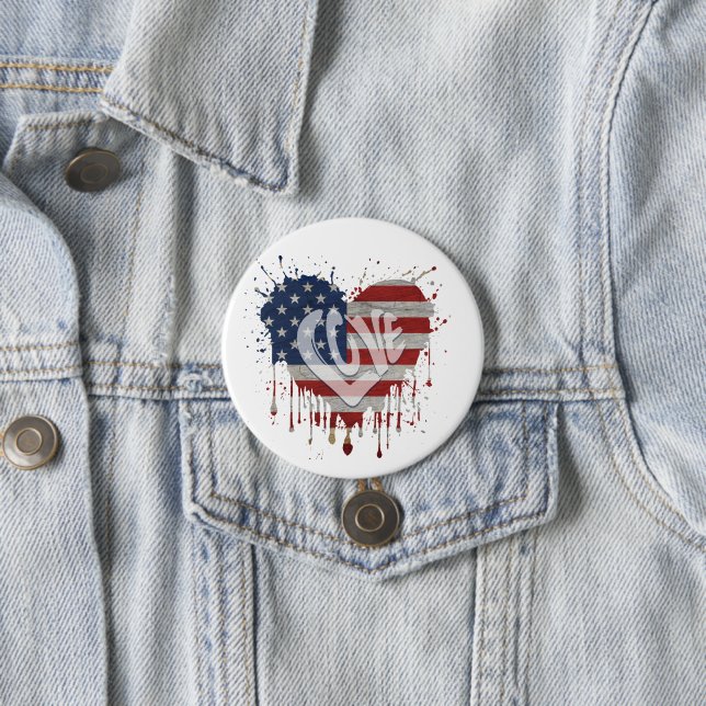 Badge Rond 7,6 Cm Love American Flag (En situation)