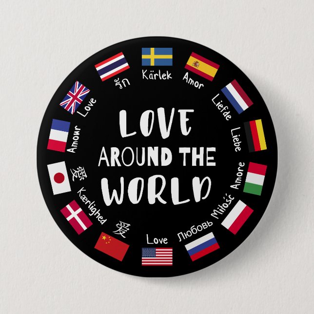 Badge Rond 7,6 Cm Love Around the World Languages  (Devant)