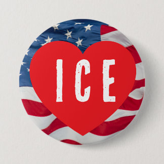 BADGE ROND 7,6 CM LOVE ICE HEART W/FLAG
