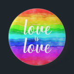 Badge Rond 7,6 Cm Love is Love|Gay pride Rainbow Button<br><div class="desc">Aquarelle couleur arc-en-ciel avec la citation "L'amour est amour" dans une typographie blanche moderne. Portez votre PRIDE tous les jours ! Parfait pour votre veste ou sac à dos</div>