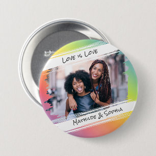 Badge Rond 7,6 Cm Love is Love Modern Rainbow Ajouter votre photo et