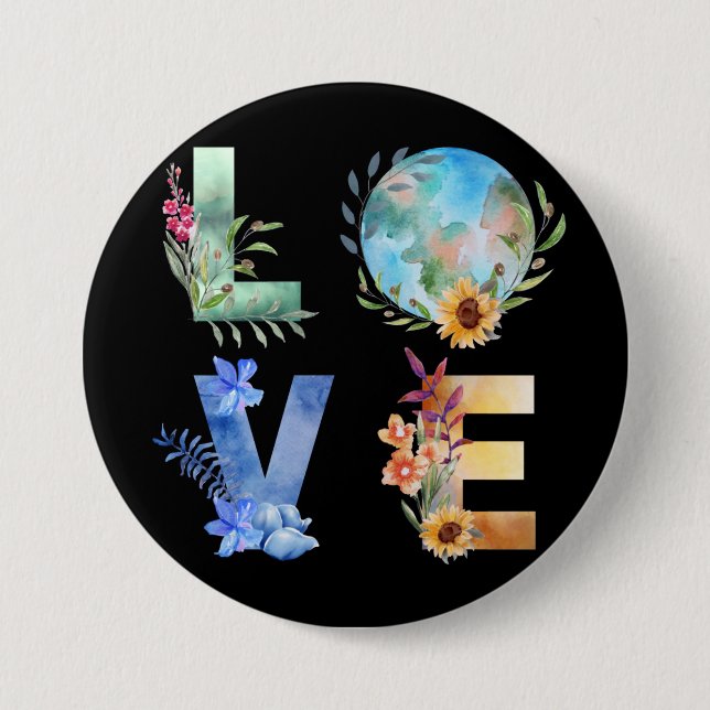 BADGE ROND 7,6 CM LOVE SAVE OUR PLANET (Devant)