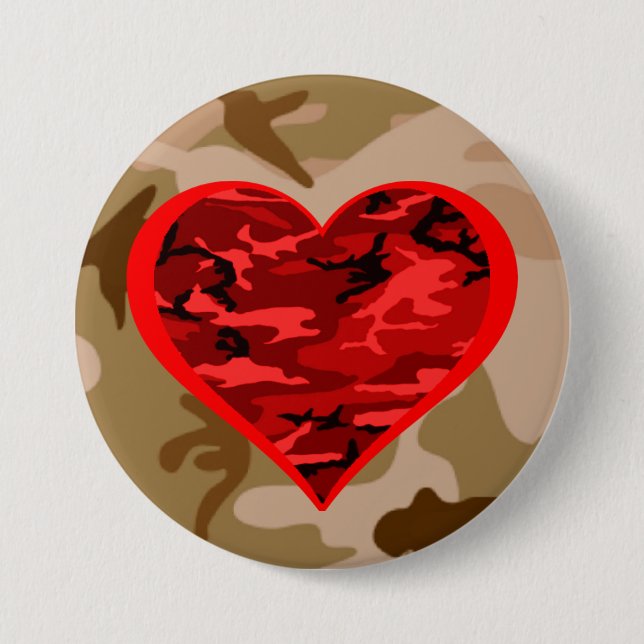 Badge Rond 7,6 Cm Love You Red Camo Heart Militaire Valentine Button (Devant)