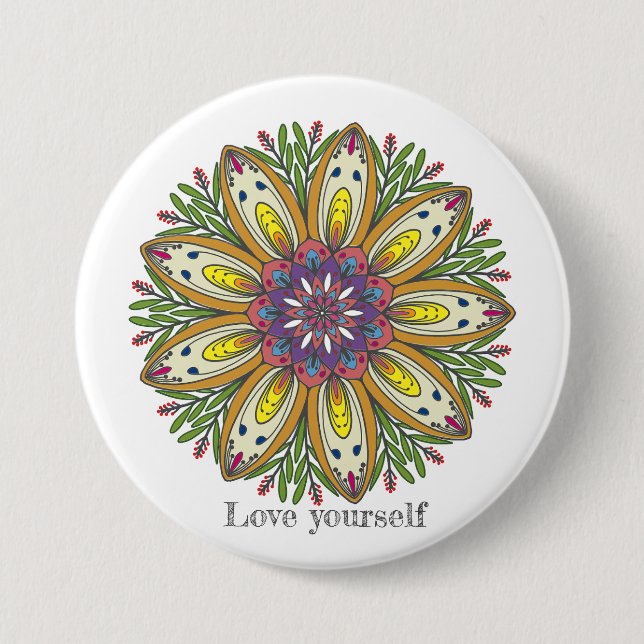 Badge Rond 7,6 Cm Love yourself mandala flowers (Devant)