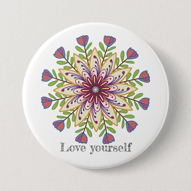 Badge Rond 7,6 Cm Love yourself mandala flowers (Devant)