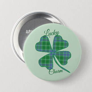 Badge Rond 7,6 Cm Lucky Green Plaid Shamrock Four-Leaf Clover