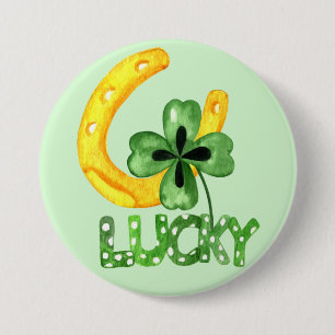 Badge Rond 7,6 Cm Lucky Shamrock & Horseshoe