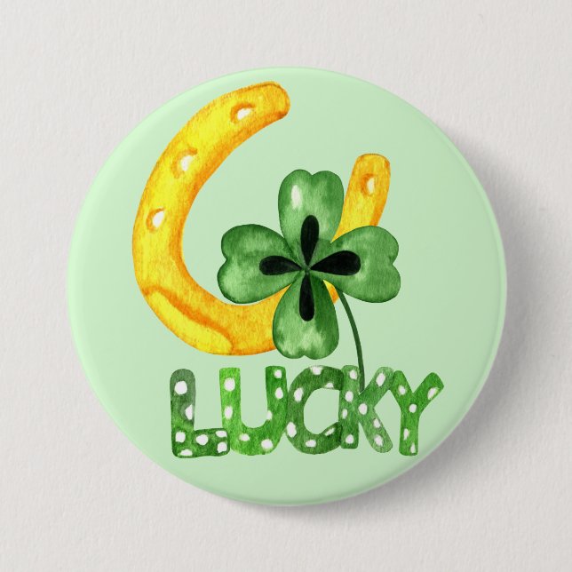 Badge Rond 7,6 Cm Lucky Shamrock & Horseshoe (Devant)