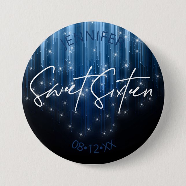 Badge Rond 7,6 Cm Lumières en cascade Sweet 16 Blue ID790 (Devant)