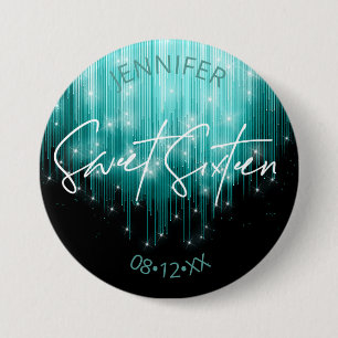 Badge Rond 7,6 Cm Lumières en cascade Sweet 16 ID Turquoise790