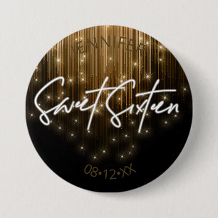 Badge Rond 7,6 Cm Lumières en Cascade Sweet 16 Or ID790