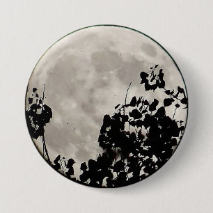 Badge Rond 7,6 Cm Lune derrière feuilles sombres