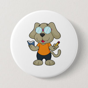 Badge Rond 7,6 Cm Lunettes de livre Nerd de chien
