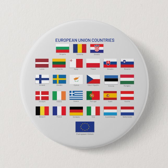 Badge Rond 7,6 Cm L'Union européenne marque les pays de l'UE (Devant)