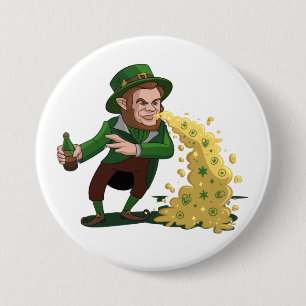 Badge Rond 7,6 Cm Lutin irlandais lançant des biscuits chanceux drôl