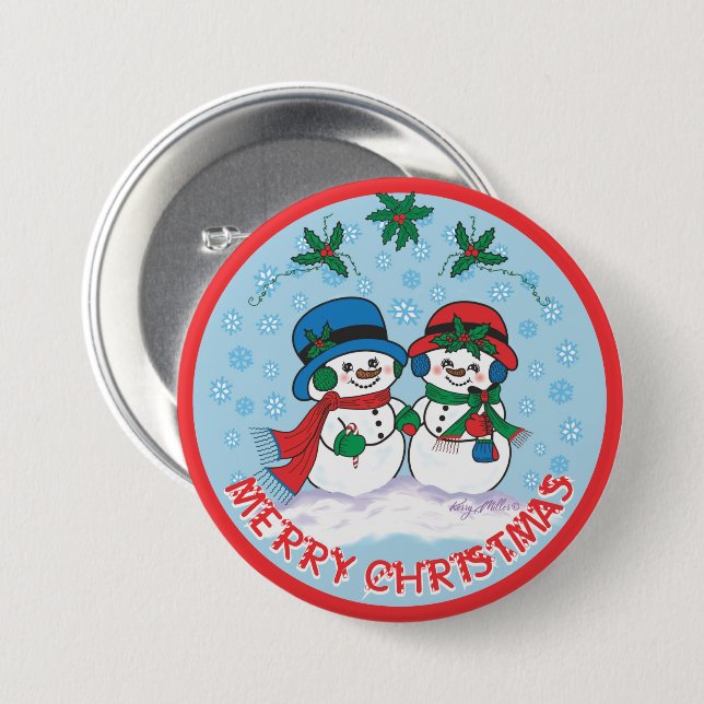 Badge Rond 7,6 Cm M. & Mme Frosty Le Snowman (Devant & derrière)