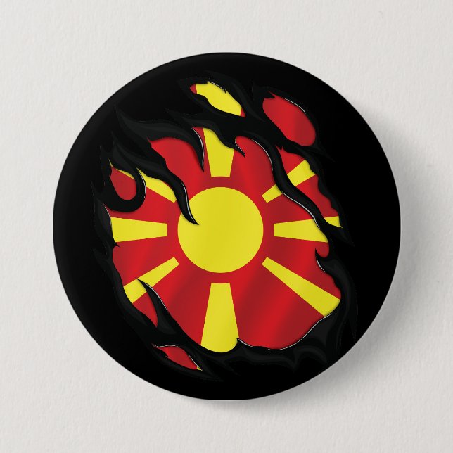 Badge Rond 7,6 Cm Macédoine déchiré (Devant)