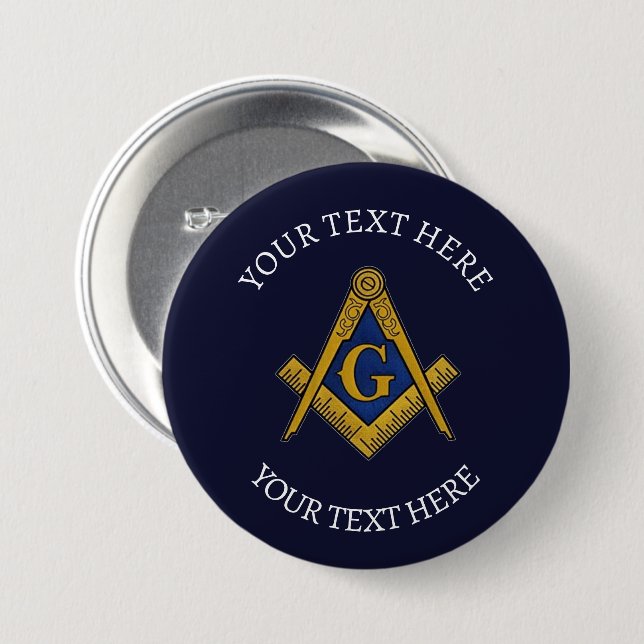 Badge Rond 7,6 Cm Maçonnerie Maçonnique Compas et Équerre (Devant & derrière)
