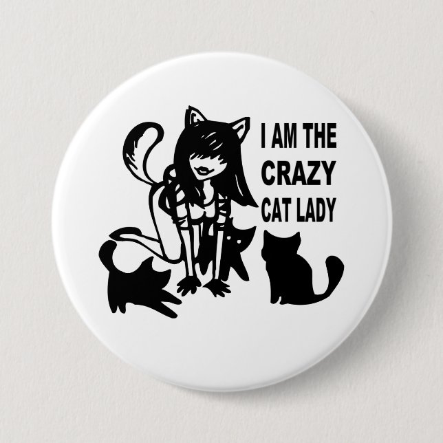 Badge Rond 7,6 Cm Madame folle Button de chat (Devant)