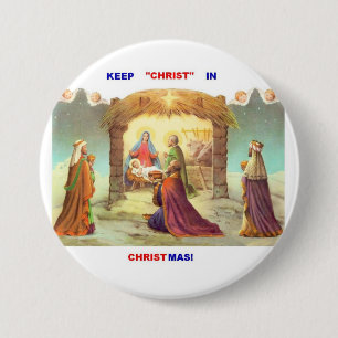 BADGE ROND 7,6 CM MAINTENEZ LE CHRIST DANS LE PIN DE BOUTON DE NOËL
