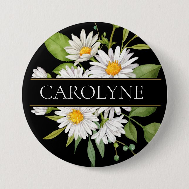 Badge Rond 7,6 Cm Maisées blanches et Monogramme floral vert (Devant)