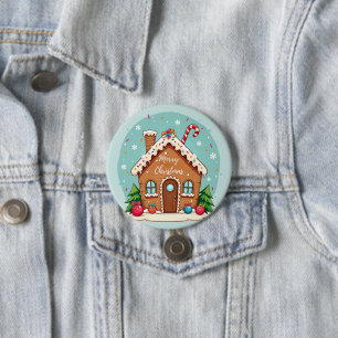 Badge Rond 7,6 Cm Maison en pain d'épices de Whimsical scène de Noël