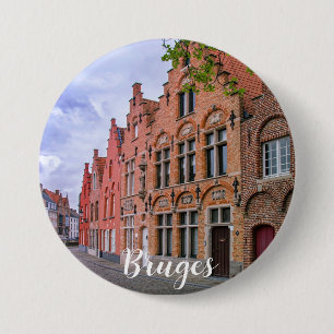 Badge Rond 7,6 Cm Maisons médiévales en briques colorées à Bruges, B