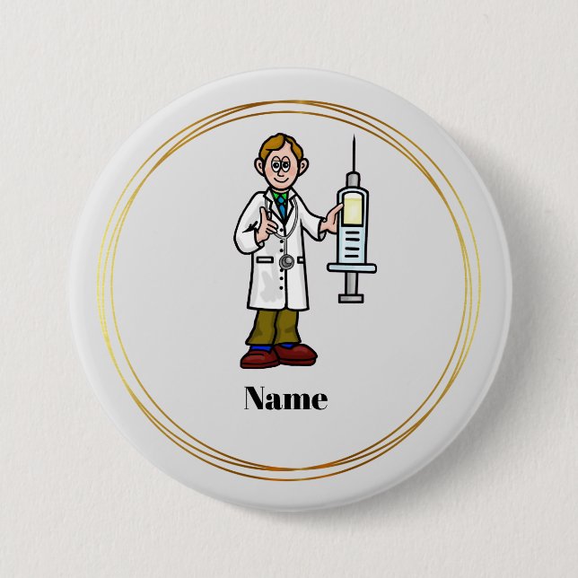 Badge Rond 7,6 Cm Male Doctor with Giant Syringe Button (Devant)