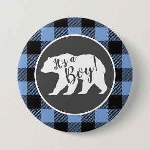 Badge Rond 7,6 Cm Mama Bear Baby shower Woodland Lodge Boy Blue