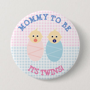 Badge Rond 7,6 Cm Maman à être jumeaux garçon et fille Button