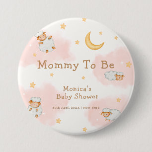Badge Rond 7,6 Cm Maman À Être Mouton Lune Étoiles Fille Baby shower