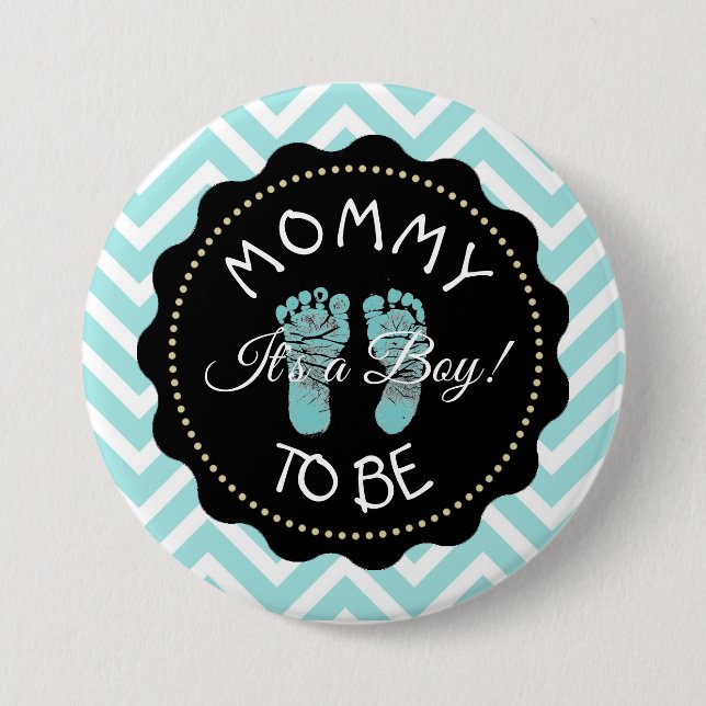 Badge Rond 7,6 Cm Maman à être turquoise rayé Baby shower Chevron bo (Devant)