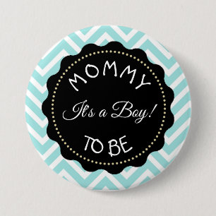 Badge Rond 7,6 Cm Maman à être turquoise rayé Baby shower Chevron bo