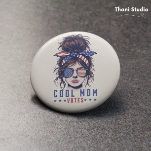 Badge Rond 7,6 Cm Maman cool vote Vintage Messy Hair Lady élection
