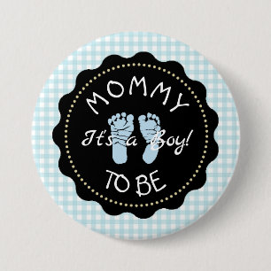 Badge Rond 7,6 Cm Maman doit être Bleu En vichy bouton Baby shower