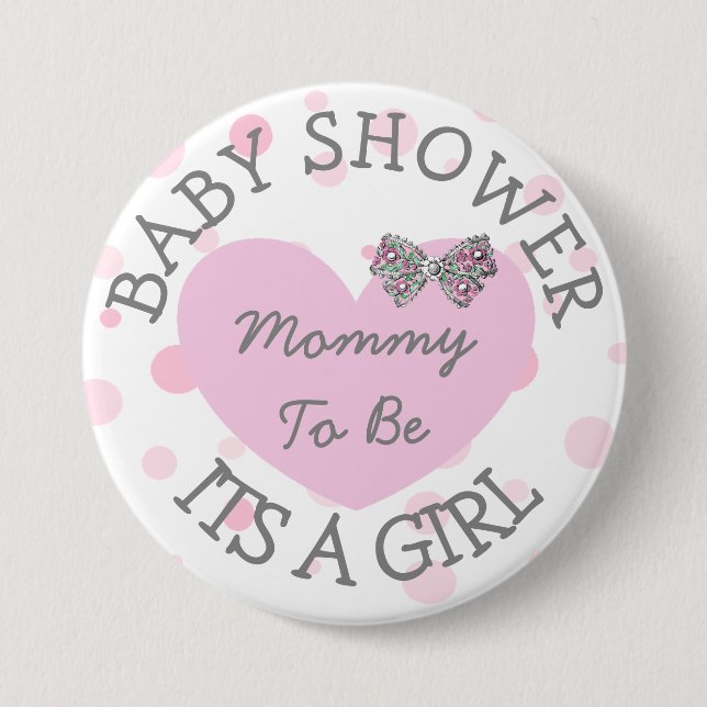 Badge Rond 7,6 Cm Maman doit être rose et Baby shower argent Bouton (Devant)