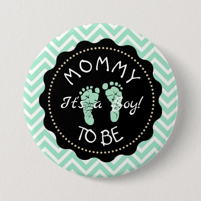 Badge Rond 7,6 Cm Maman doit être Sage Green Chevron Baby shower bou (Devant)