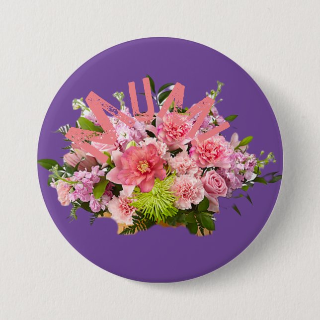 Badge Rond 7,6 Cm Maman ! Fleurs (Devant)