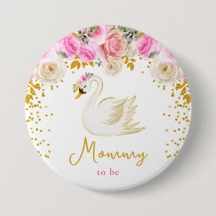 Badge Rond 7,6 Cm Maman futur bébé Rose et Or Cygne