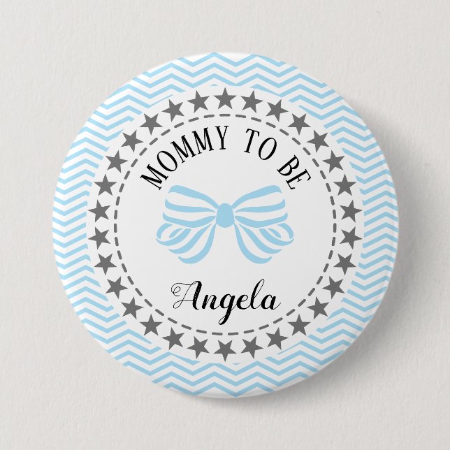 Badge Rond 7,6 Cm Maman pour être nouvelle Mère Baby shower Bleu Bow (Devant)