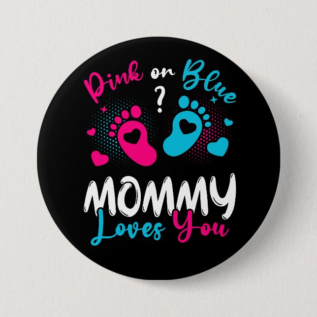Badge Rond 7,6 Cm Maman Rose Ou Bleue Vous Aime Autour (Devant)