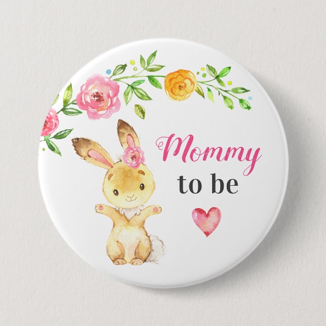 Badge Rond 7,6 Cm Maman sera nouveau Momma Bunny Baby shower lapin (Devant)