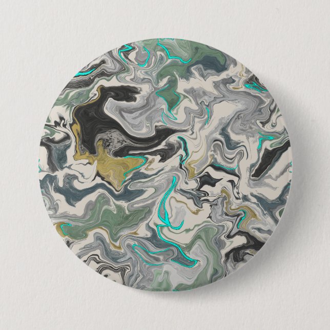 Badge Rond 7,6 Cm Marbrure de pierre avec veines de turquoise 3" Ron (Devant)