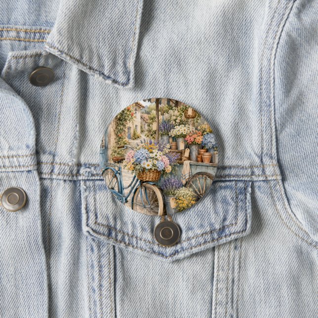 Badge Rond 7,6 Cm Marché de fleurs Bloomcore avec bicyclette (En situation)