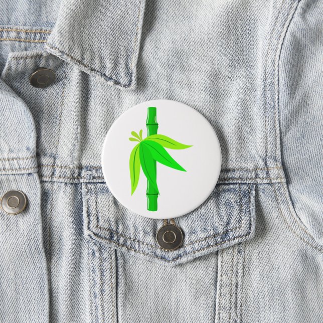 Badge Rond 7,6 Cm Marche en bambou vert avec Feuilles tropicaux (Créateur téléchargé)