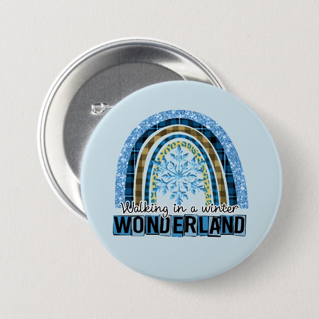Badge Rond 7,6 Cm Marcher dans une Wonderland d'hiver | Blue Rainbow (Devant & derrière)