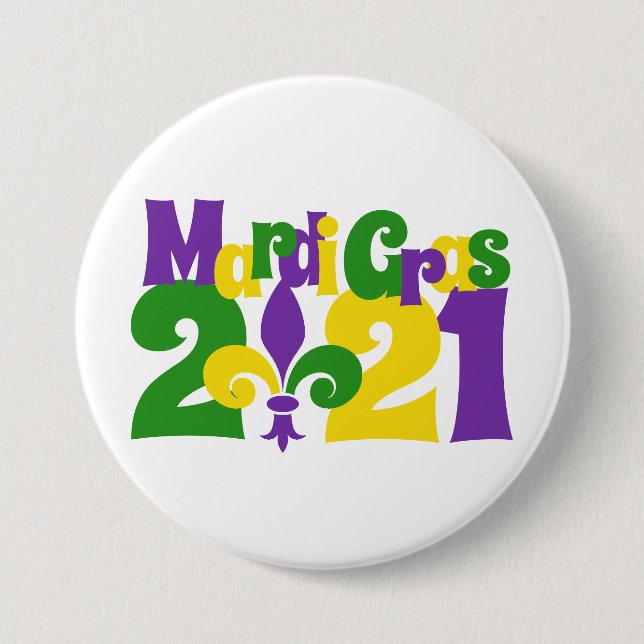 Badge Rond 7,6 Cm Mardi Gras 2021 fleur-de-lis (Devant)