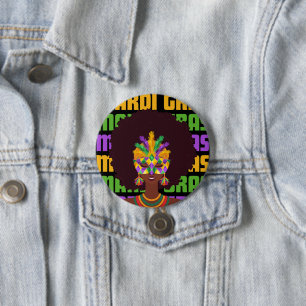 Badge Rond 7,6 Cm MARDI GRAS Afro Queen